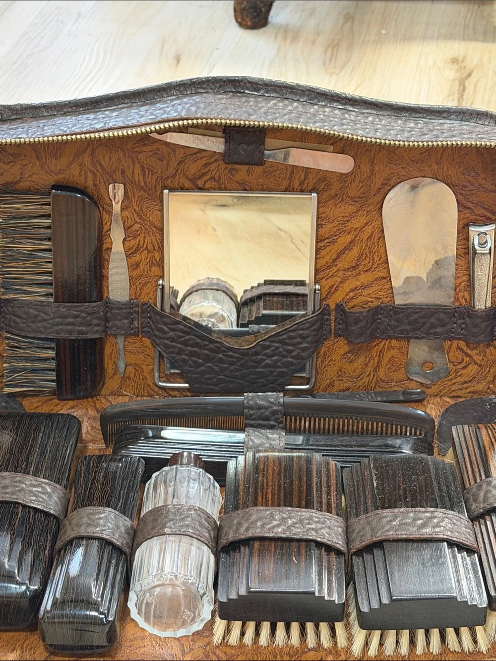 Vintage Bak-Prop Men’s Grooming Travel Kit Faux Leather Toiletry Set Made in US